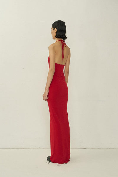 Red Skinny Apron Maxi Dress-arc us arkus-APOC STORE