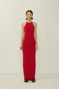 Red Skinny Apron Maxi Dress-arc us arkus-APOC STORE