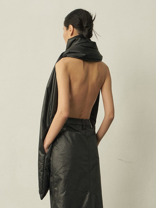 Black Leather-like Padded Scarf-arc us arkus-APOC STORE