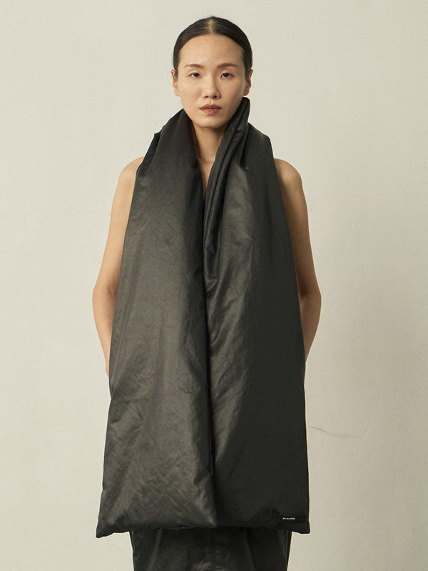 Black Leather-like Padded Scarf-arc us arkus-APOC STORE