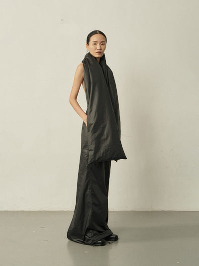 Black Leather-like Padded Scarf-arc us arkus-APOC STORE