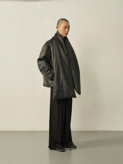 Black Leather-like Padded Scarf-arc us arkus-APOC STORE