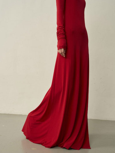 Red Maxi Flared Dress-arc us arkus-APOC STORE