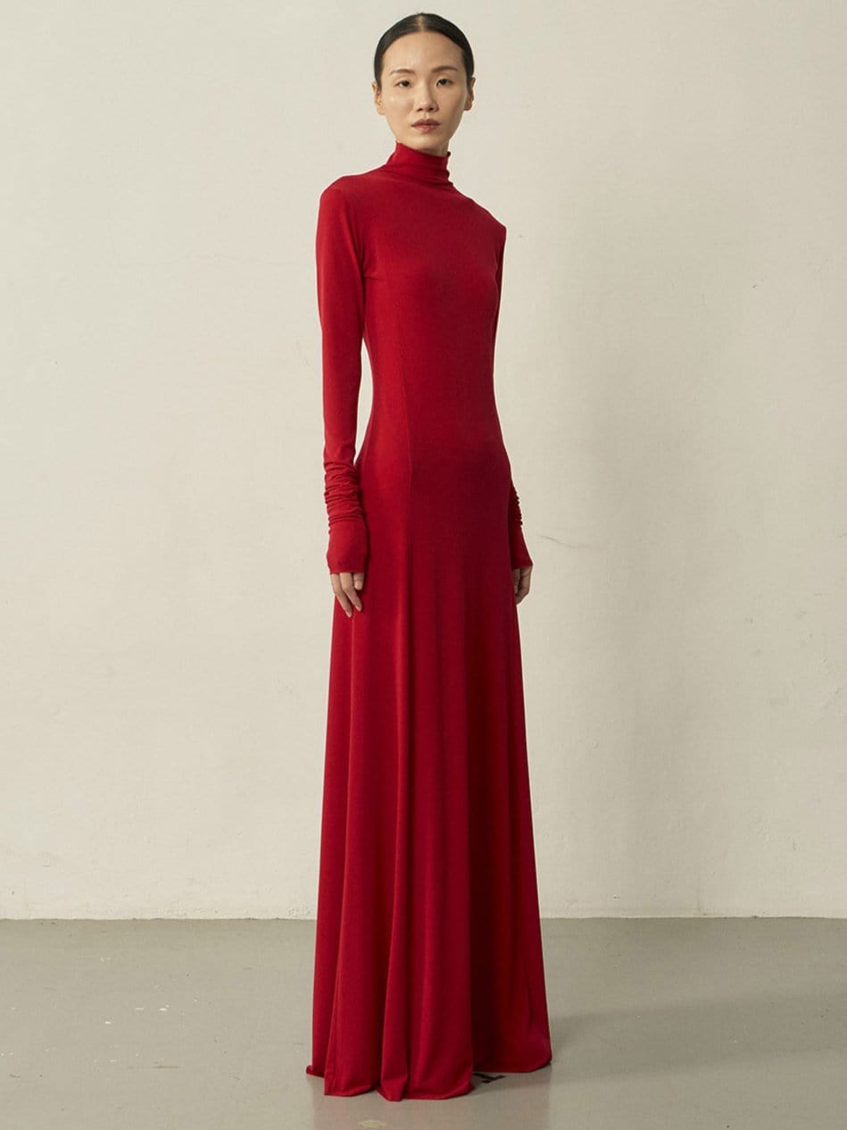 Red Maxi Flared Dress-arc us arkus-APOC STORE