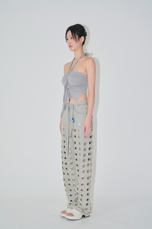 shirred strip top grey-Nibgnus-APOC STORE