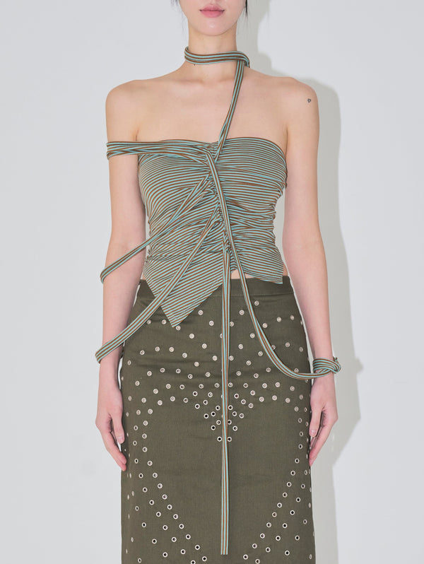 shirred strip top mint orange-Nibgnus-APOC STORE