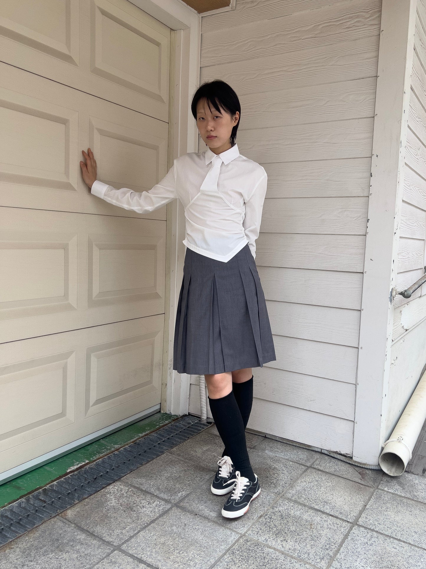 Longsleeve Necktie shirt - White-Julye Han-APOC STORE