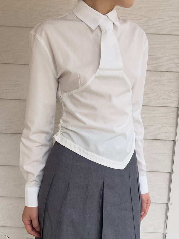 Longsleeve Necktie shirt - White-Julye Han-APOC STORE