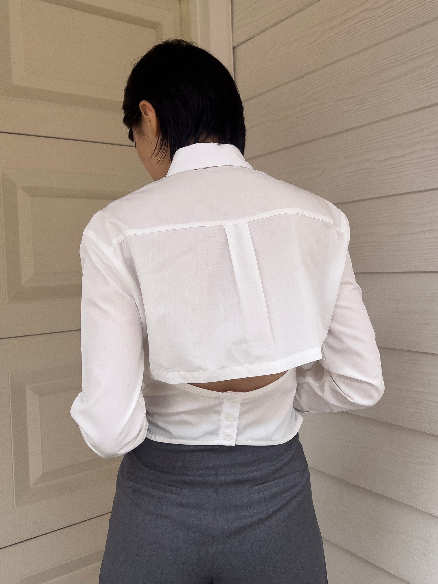 Longsleeve Necktie shirt - White-Julye Han-APOC STORE