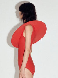 Diagonal pop-up swimsuit in Candy Red-Sun Woo-APOC STORE