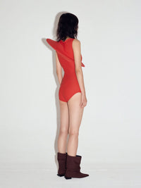 Diagonal pop-up swimsuit in Candy Red-Sun Woo-APOC STORE