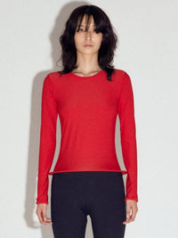 Wired hem basic top in Red-Sun Woo-APOC STORE