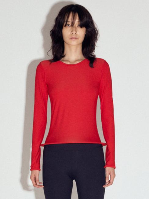 Wired hem basic top in Red-Sun Woo-APOC STORE
