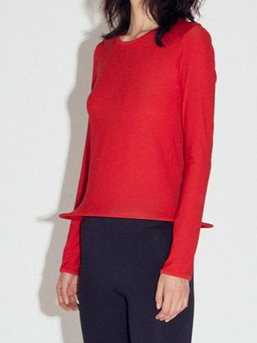 Wired hem basic top in Red-Sun Woo-APOC STORE