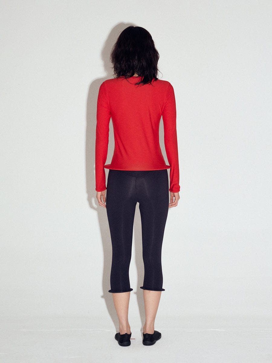 Wired hem basic top in Red-Sun Woo-APOC STORE