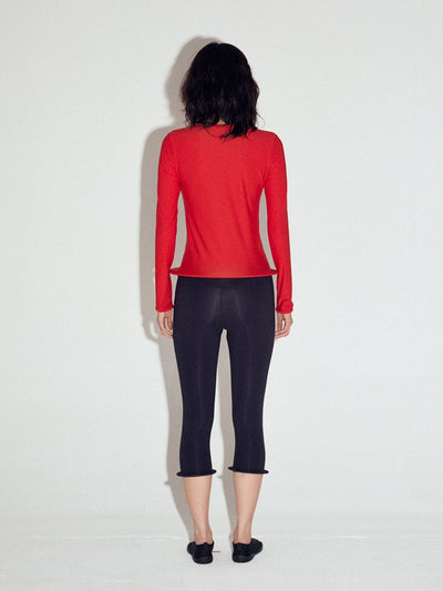 Wired hem basic top in Red-Sun Woo-APOC STORE