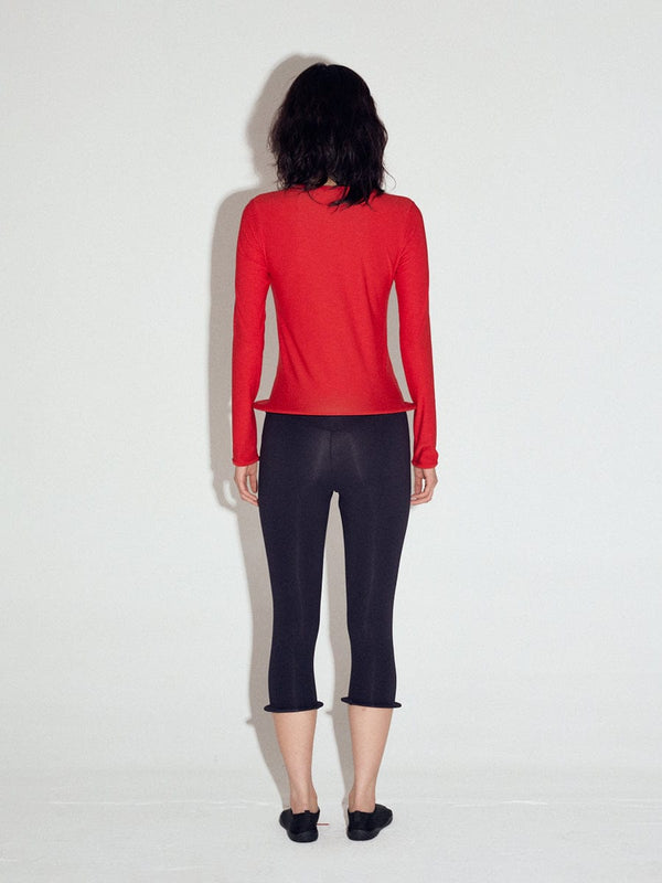 Wired hem basic top in Red-Sun Woo-APOC STORE