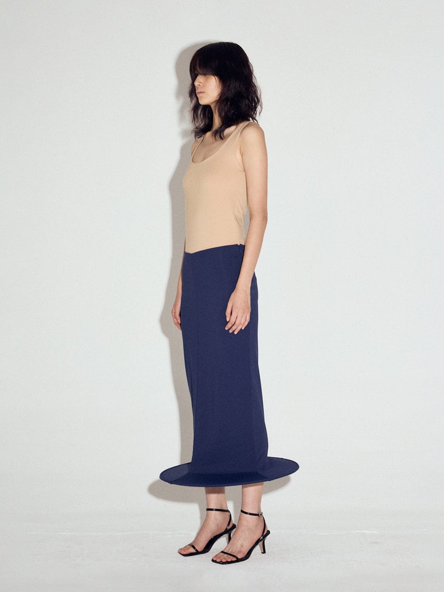 Wired hem cylinder skirt in Navy-Sun Woo-APOC STORE