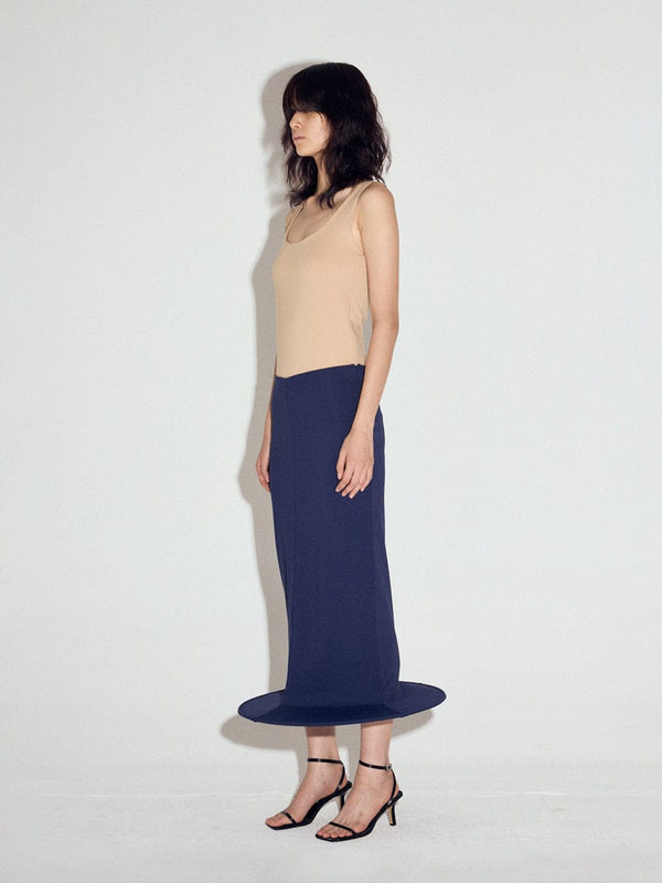 Wired hem cylinder skirt in Navy-Sun Woo-APOC STORE