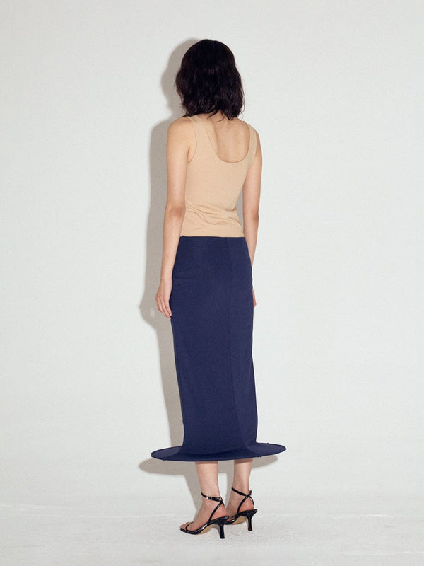Wired hem cylinder skirt in Navy-Sun Woo-APOC STORE