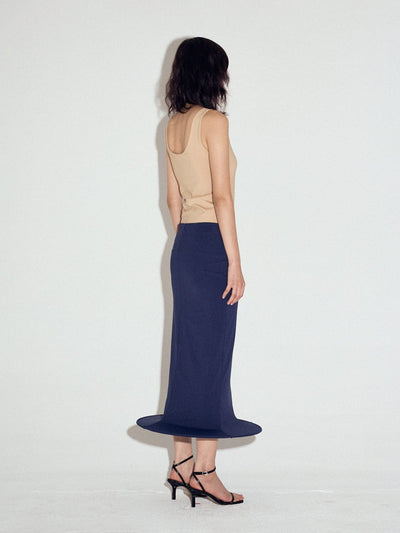 Wired hem cylinder skirt in Navy-Sun Woo-APOC STORE