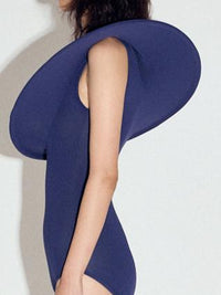 Diagonal pop-up swimsuit in Night Blue-Sun Woo-APOC STORE