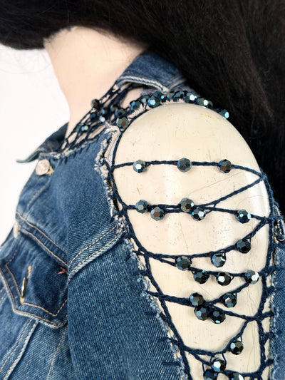 Crocheted Mini Denim Jacket-Lou de Bètoly-APOC STORE
