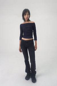 draping off-shoulder top navy-Lalameemee-APOC STORE