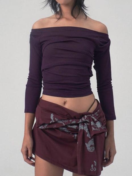 draping off-shoulder top purple-Lalameemee-APOC STORE