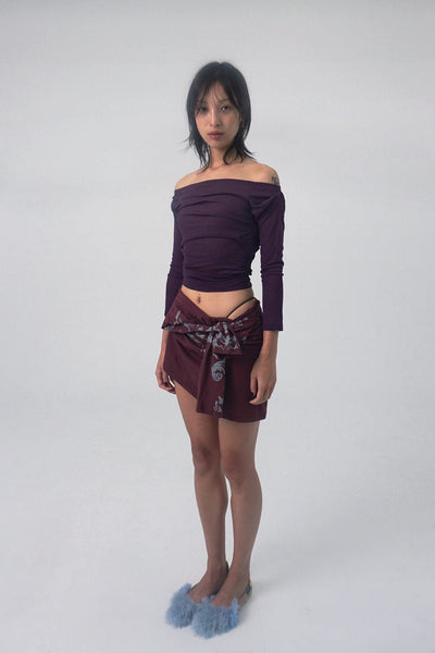 draping off-shoulder top purple-Lalameemee-APOC STORE