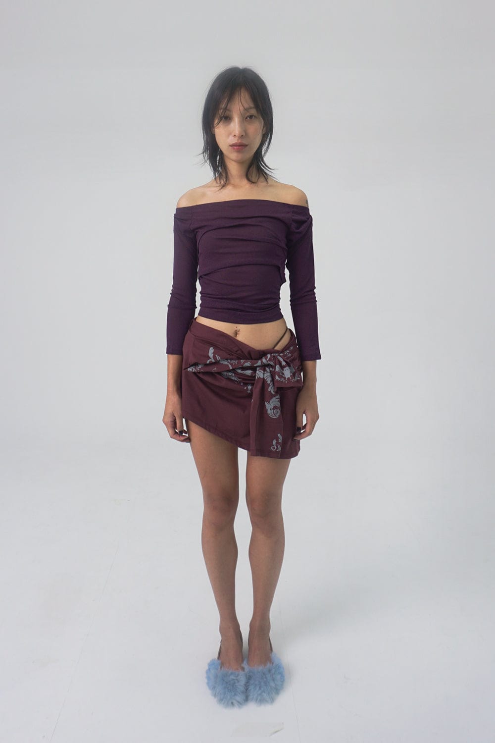draping off-shoulder top purple-Lalameemee-APOC STORE