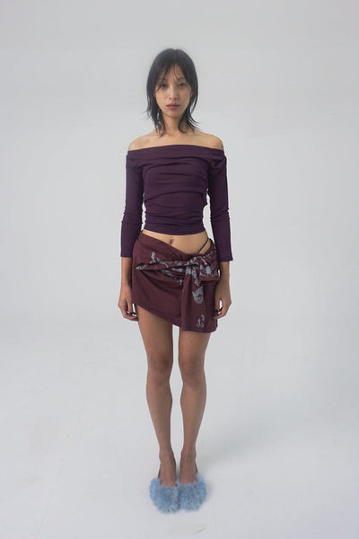 draping off-shoulder top purple-Lalameemee-APOC STORE