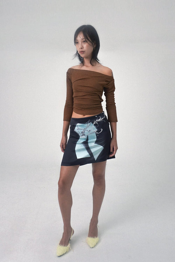 draping off-shoulder top brown-Lalameemee-APOC STORE