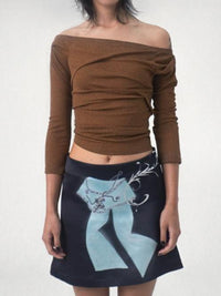 draping off-shoulder top brown-Lalameemee-APOC STORE