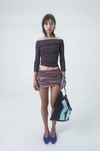 draping off-shoulder top dark grey-Lalameemee-APOC STORE