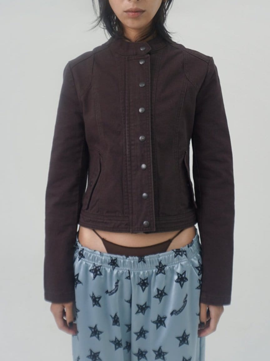 WASHED BIKER JACKET BROWN-Lalameemee-APOC STORE