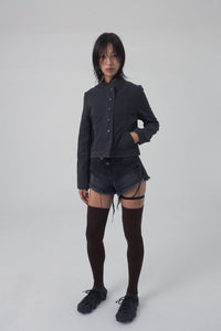 WASHED BIKER JACKET KHAKISH DARK GREY-Lalameemee-APOC STORE