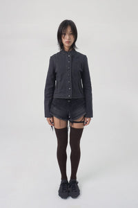 WASHED BIKER JACKET KHAKISH DARK GREY-Lalameemee-APOC STORE