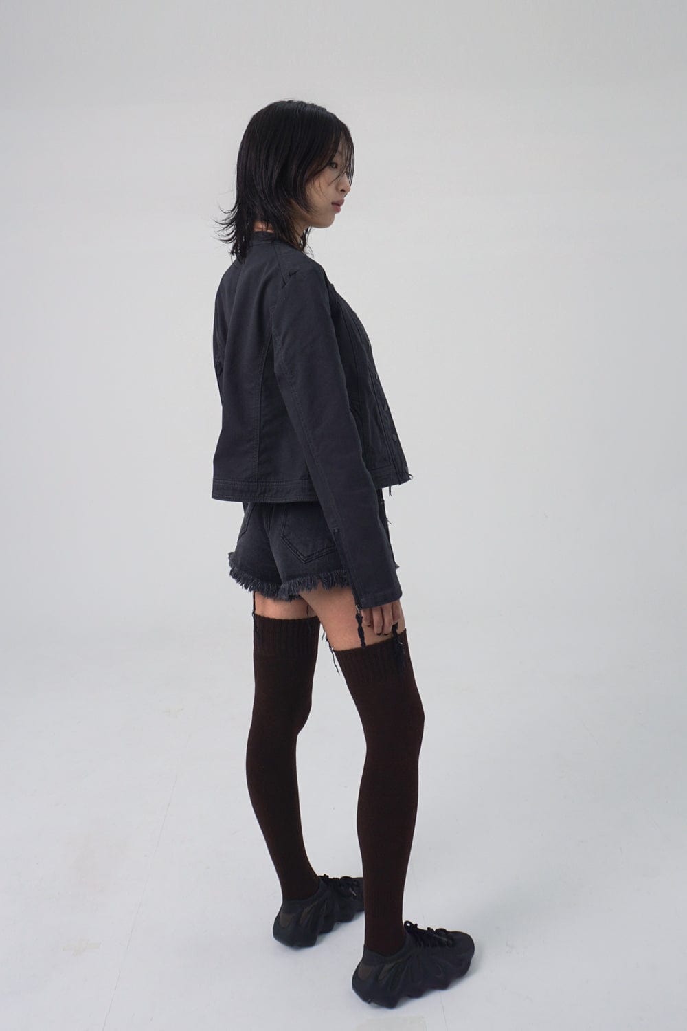 WASHED BIKER JACKET KHAKISH DARK GREY-Lalameemee-APOC STORE