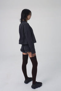 WASHED BIKER JACKET KHAKISH DARK GREY-Lalameemee-APOC STORE