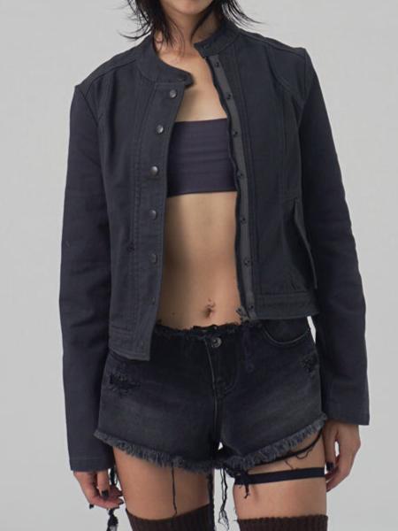 WASHED BIKER JACKET KHAKISH DARK GREY-Lalameemee-APOC STORE