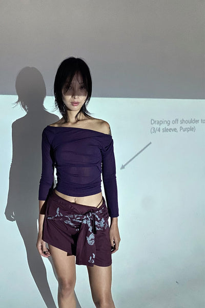 draping off-shoulder top purple-Lalameemee-APOC STORE