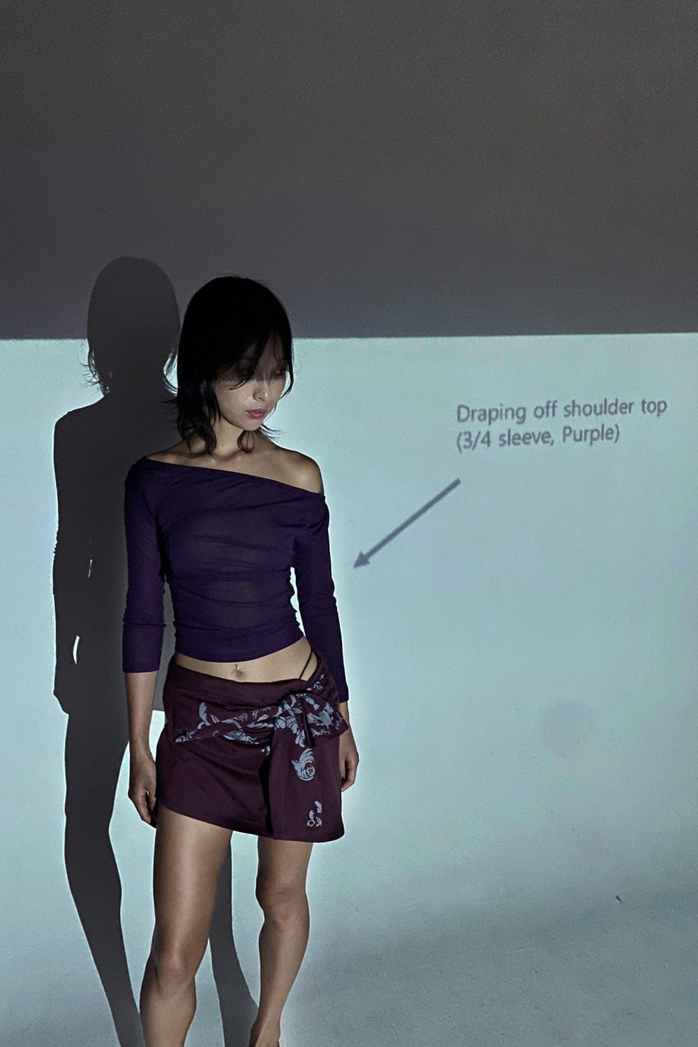 draping off-shoulder top purple-Lalameemee-APOC STORE