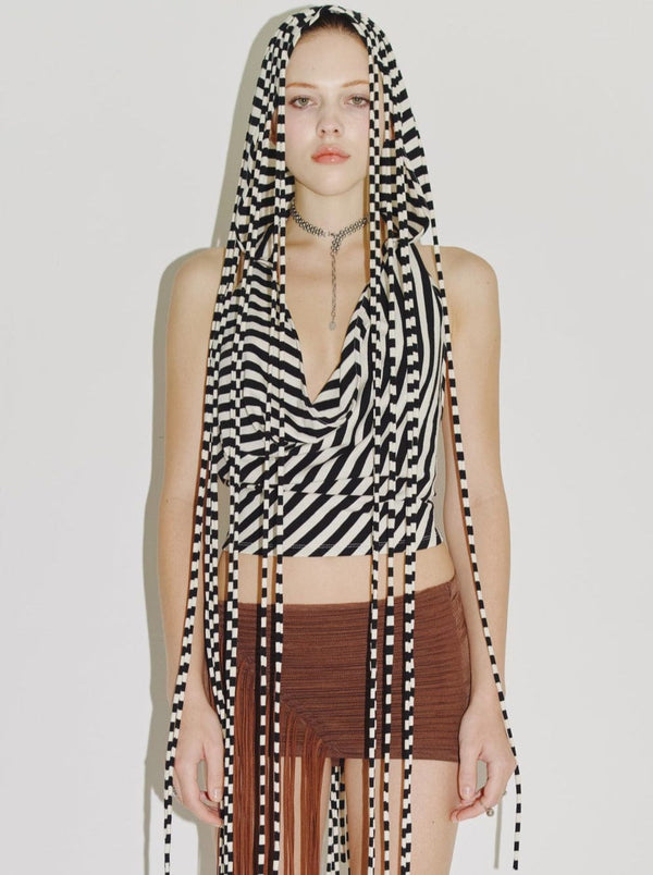 PARACHUTE HOOD HALTER BLACK/WHITE-Nibgnus-APOC STORE