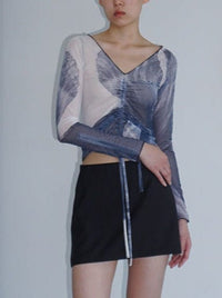 SHEER MESH BLOUSE INDIGO-Lalameemee-APOC STORE