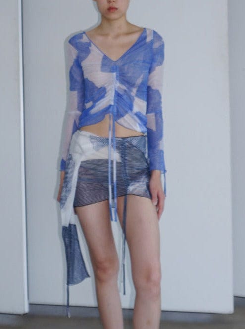 SHEER MESH BLOUSE BLUE-Lalameemee-APOC STORE