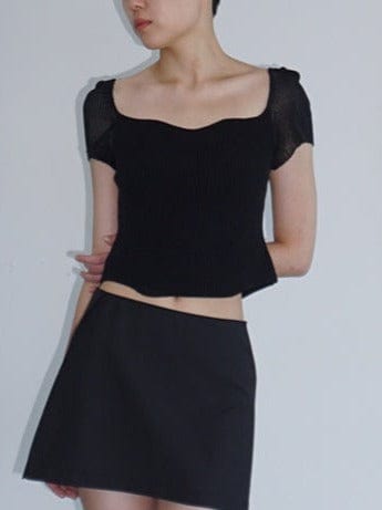 SHEER SLEEVE KNIT BLOUSE BLACK-Lalameemee-APOC STORE