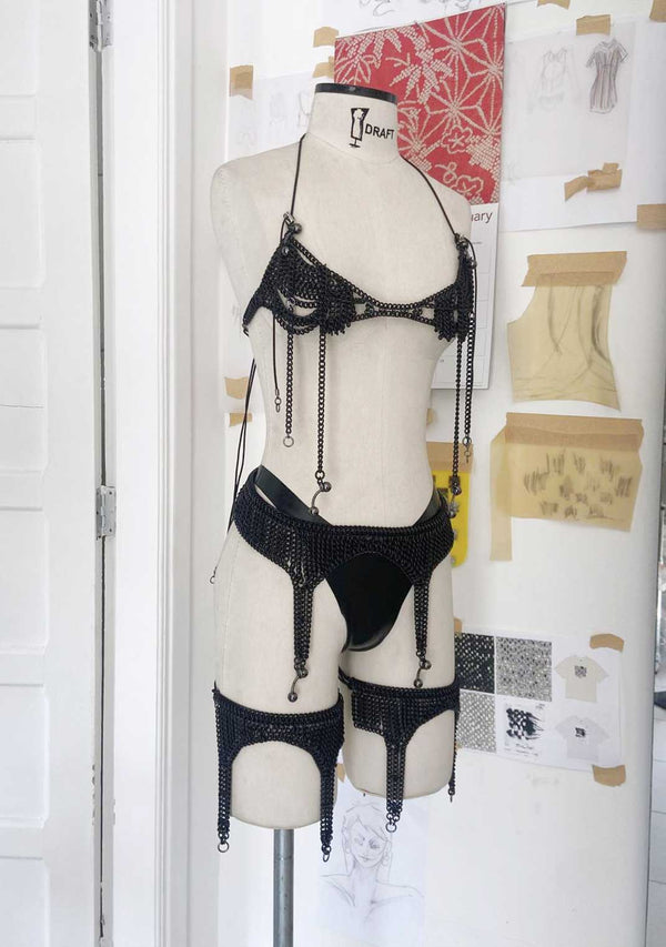 BLACK CHAINS Waist Garter Belt-JALACONDA-APOC STORE