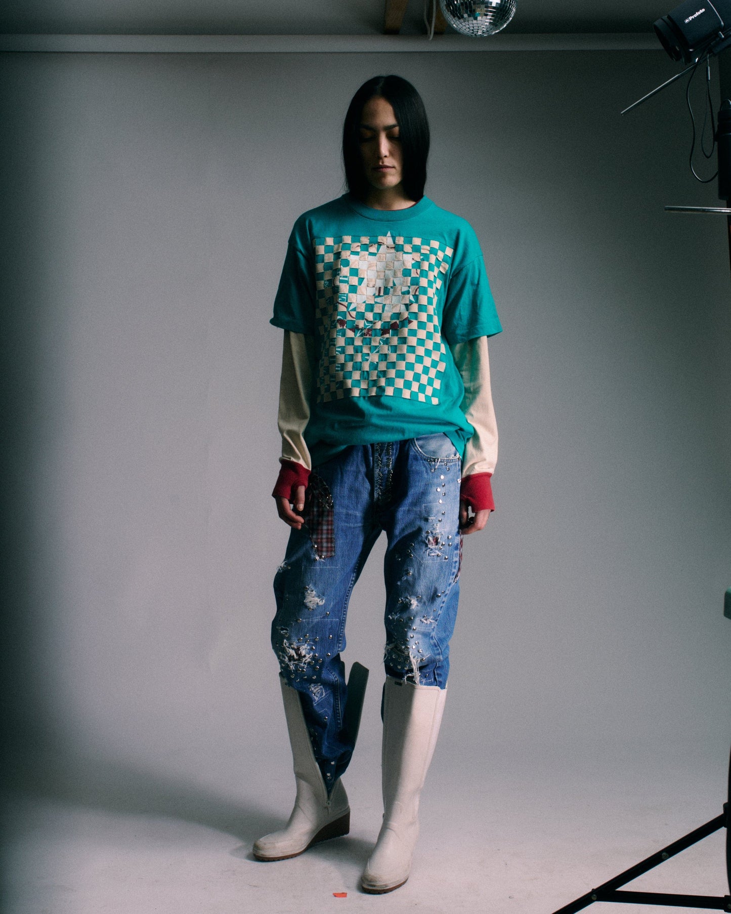 Woven Blue T-shirt (Star print)-Hannah Creak-APOC STORE