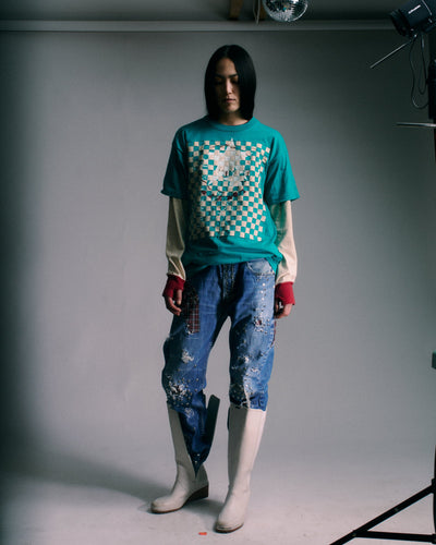 Woven Blue T-shirt (Star print)-Hannah Creak-APOC STORE
